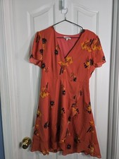 MADEWELL Womens Deep Orange floral lined short sleeve dress Size 4