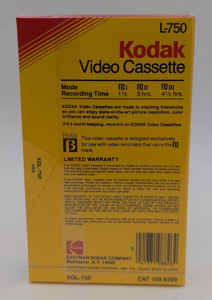 NUEVO Estuche de 10 Kodak L-750 XHG Betamax Video Cassette Cinta Beta en Blanco Sellada Nuevo de Lote Antiguo Foto 4 de 4