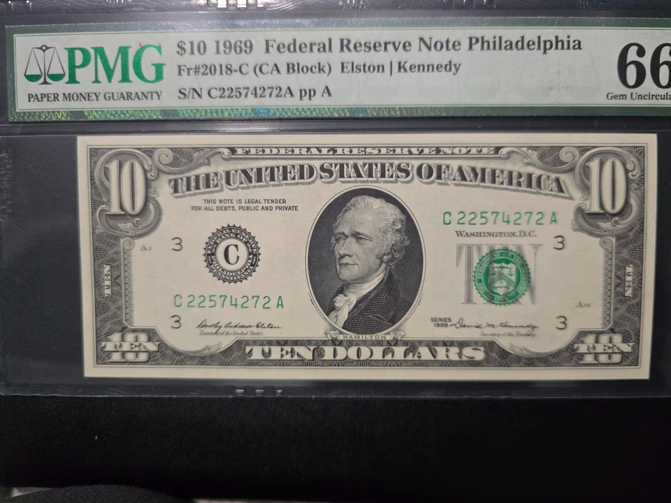 $10 1969 PMG 66 EPQ Federal Reserve Note C 22574272 A  Philadelphia - Image 3 of 3