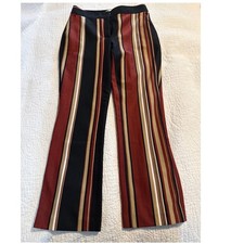 Tory Burch Striped Flare Pants Navy Burgundy Gold Logo Button Slit Trousers 6