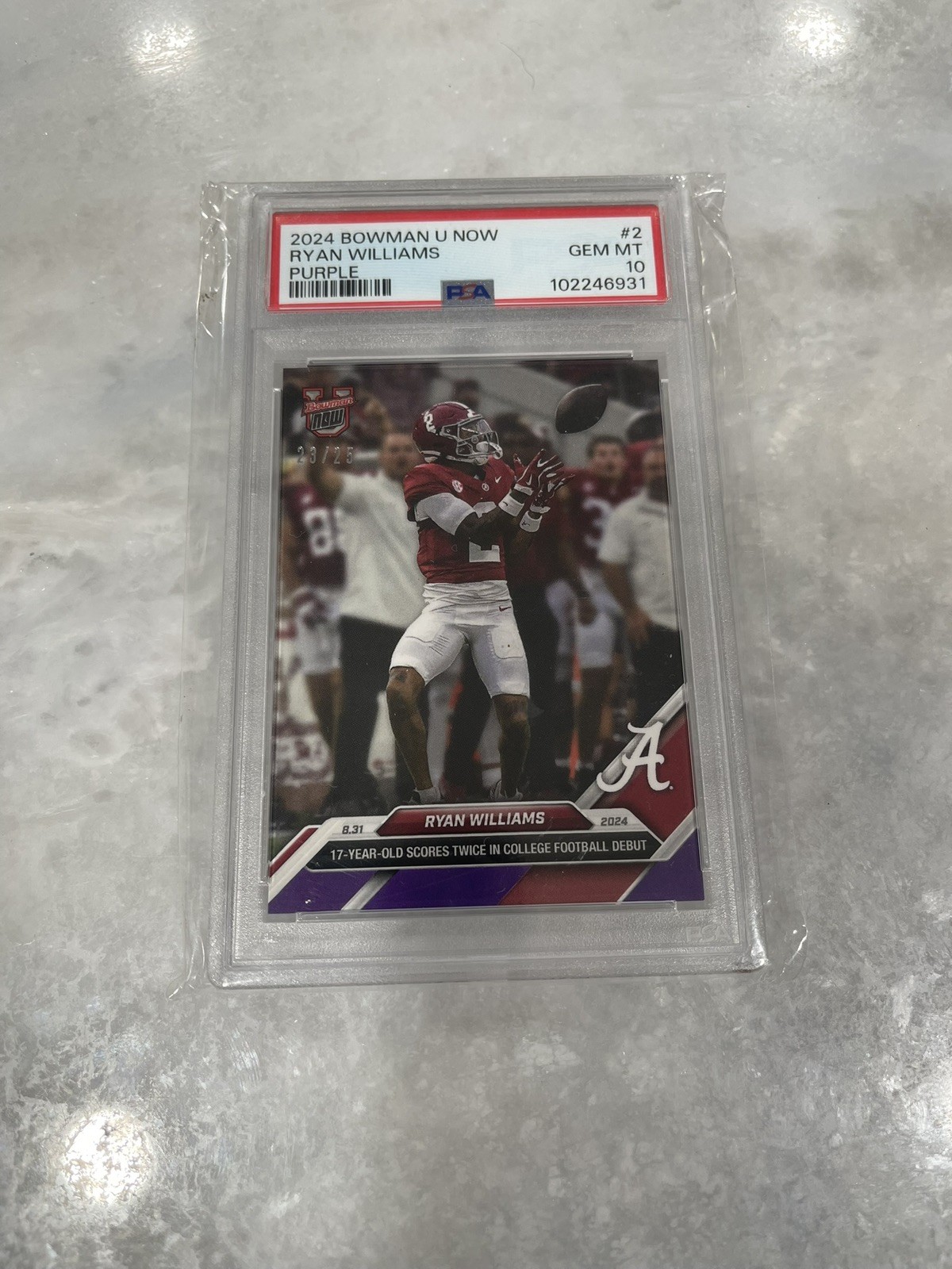 2024 Bowman U Now Ryan Williams #2 Purple #23/25 PSA 10