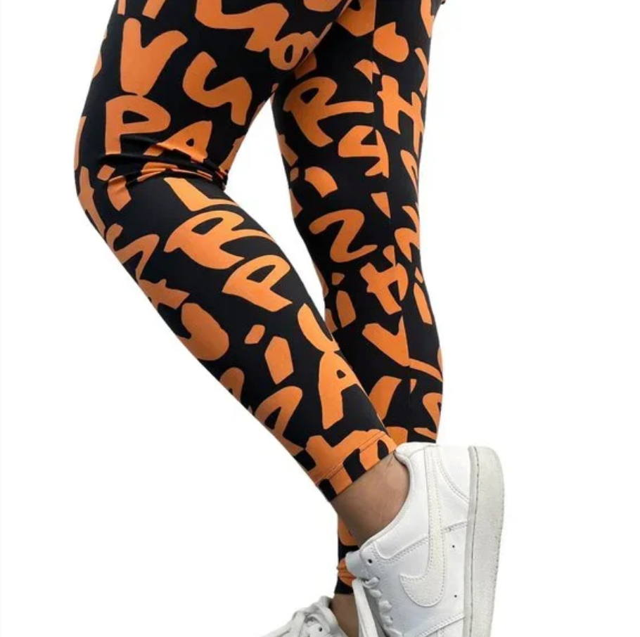 LOUIS VUITTON Vintage Graffiti Leggings #34 Pants Black Orange