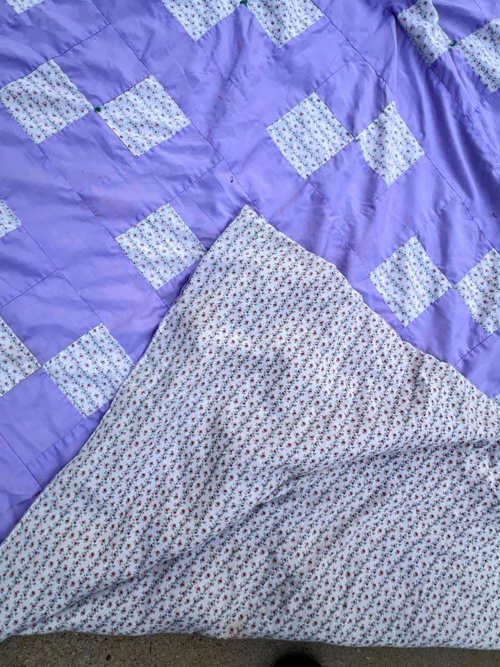 vintage handmade quilt twin patchwork hand made block 60x82 rustic primitive - Image 4 of 4
