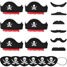 18Pcs Pirate Accessories for Kids   Party Set for 6 Kids 6 Pirate Hat Sets