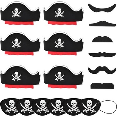  18Pcs Pirate Accessories for Kids   Party Set for 6 Kids 6 Pirate Hat Sets