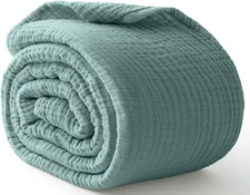 100% Cotton Muslin Blanket Large 50" X 70", 6 Layers Breathable and Lightweight 