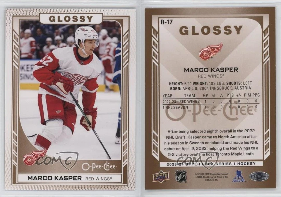 2023-24 Upper Deck Series 1 O-Pee-Chee Glossy Gold Marco Kasper #R-17 Rookie RC - Image 3 of 3
