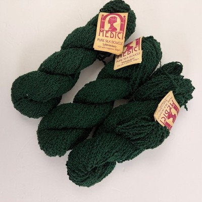 Vintage Medici Pure Silk Boucle Yarn Lot of 3 Skeins Dark Green Italy 300 Yds