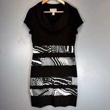 Joseph Ribkoff Black White Cowl Neck Dress UK 12 / US CA 10 Tiered Layered Print