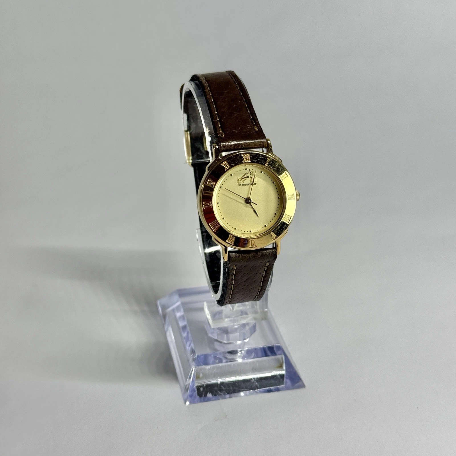 HIS MASTERS Voice Nipper Dog Quartz Gold Tone Women Vintage Watch W668 *WORKING