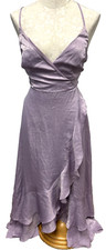 Lulus Maxi Wrap Dress Strap Back Ruffled Hem Lilac Purple New Medium