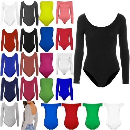 Mujer Liso Manga Larga Jersey Liso Leotardo Mujer Cuello Redondo Body