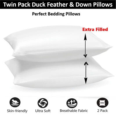 Pillows Duck Feathers & Down Antiallergenic Hotel Quality Extra Filled Pack of 2