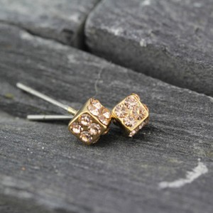 Authentic 18K Gold Plated Cute Half Cube Crystal Lucky Dice Style Stud Earrings Set