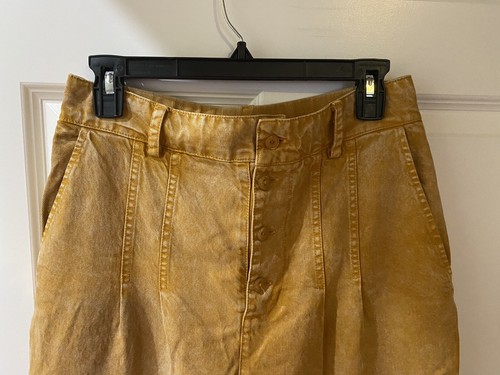 YFB Women's Large Pants Gold Acid Wash Button Up Trouser Stretch Waistband Loose - Picture 3 of 9
