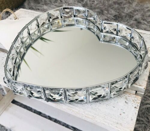 Heart Crystal Edge Mirror Tray Decoration Candle Holder Table Plate L26 X W26 cm - Picture 1 of 3