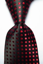 New Classic Polka Dot Black Red JACQUARD WOVEN Silk Men's Tie Necktie