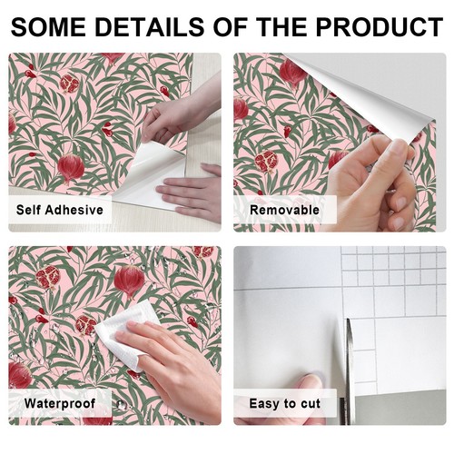 Jiffdiff Wallpaper Red Pomegranate & Leaves Sticker Pink Peel and Stick Decal - Picture 5 of 10