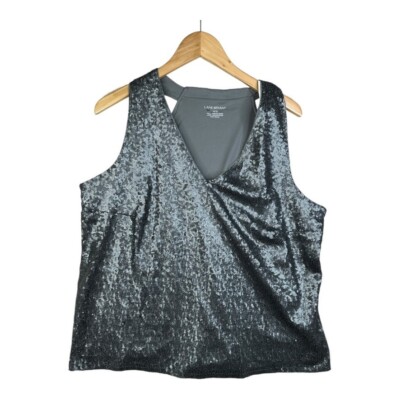Lane Bryant Gunmetal Gray Silver Sequined V-Neck Tank Top Size 18/20 NWT