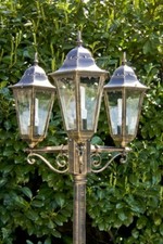Lampione 3 Lanterne 60W Lampioncino Lampada da giardino Vetro Marrone NEW 29728
