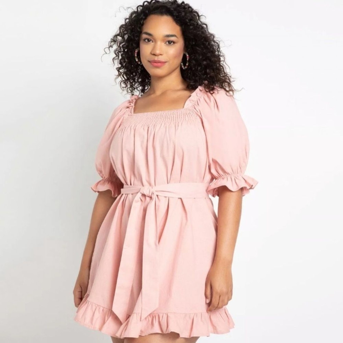 eloquii pink dress NABELA NOOR X ELOQUII size 14 tiered puff sleeve