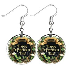 Celebration Happy St Patrick's Day Earrings NO TARNISH Wood Dangle Irish Beer