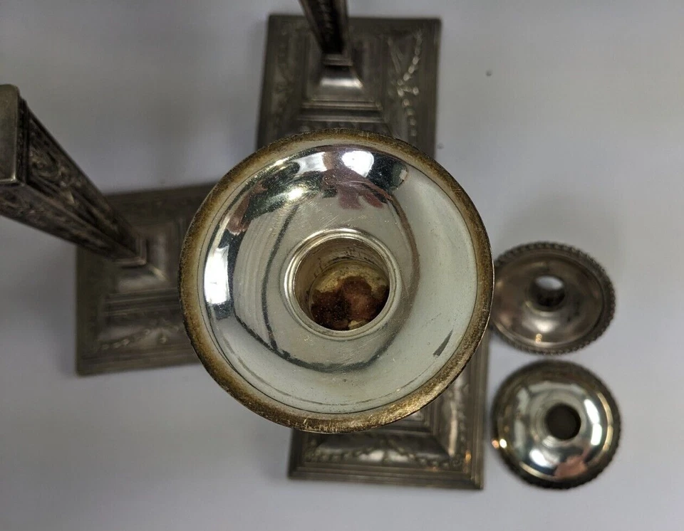 PAR de candelabros neoclásicos estilo Adam 12" enchapados en plata  Foto 3 de 4