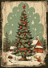 Christmas Farm Calen Vintage travel retro decoration print wall art poster A3 A4