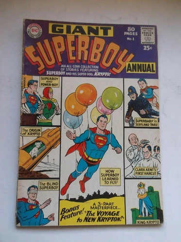 DC: SUPERBOY GIANT ANNUAL #1, FEATURING: KRYPTO THE SUPER-DOG, 1964, VG+ (4.5)!!