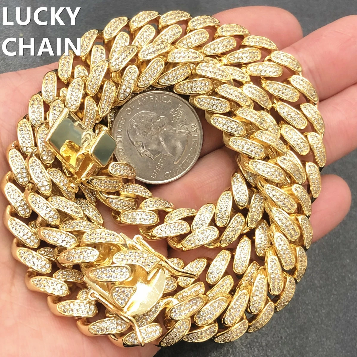 14k gold iced out on sale cuban link chain