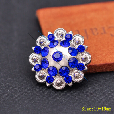 5 Conchos Carrés Bleus à Strass - Pour Selle, Ceinture, Cuir, DIY - Métal Argenté