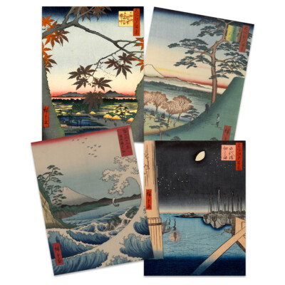 Japanischer Holzschnitt Utagawa Hiroshige Ukiyo-e ungerahmter Kunstdruck Poster 4er Pack