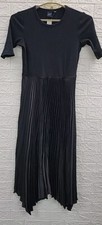 New GAP Satin Pleated Short Sleeve Midi Dress Black Size Medium