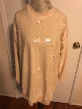 Sequin Beige Oversized Sweatshirt Dress