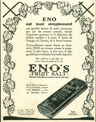 Alte Reklame Eno's Frucht weiß 1925 aus Zeitschrift