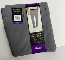 Banana Republic Men's Flat Front Pant Slim Fit Stretch Fabric Wicking 40x34 Gray