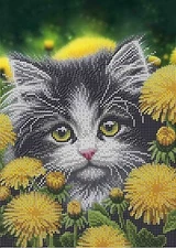 Bead Embroidery Kit Cat in flowers DIY Beaded needlepoint Beaded stitching