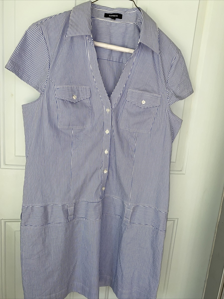 express blue and white striped dress EXPRESS Striped Dress women's L Blue