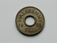 Fiji 1952 1/2 PENNY King George VI Coin VF+ with Trace-Lustre (Holed as Issued)