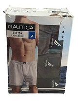 Nautica Men's Woven Cotton Tagless Classic Fit Boxers Small Gray Blue 3 Pack