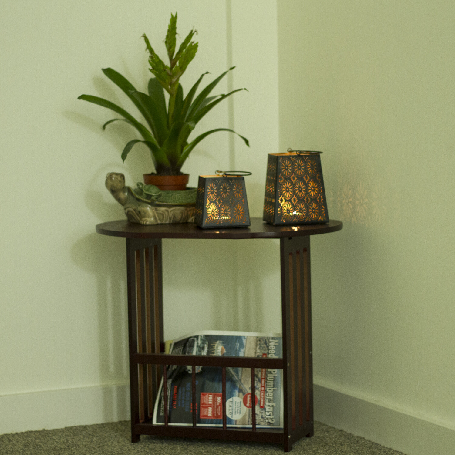 Decorative Flower Cut Metal Lantern Set - Sets of 2 Candle Holder