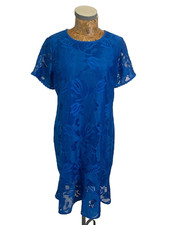 NEXT DRESS 18 PETITE BLUE Floral Lace Stretchy Sheath Mermaid Knee Length NEW