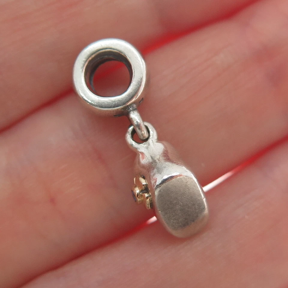 PANDORA Gold 925 Sterling Silver Blue C Z Baby Shoe Dangle Charm - Image 2 of 4