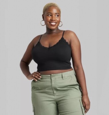 Wild Fable Women's XXS Tank Top Black Lace Trim Seamless Crop New