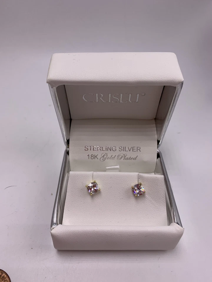 NUEVO EN CAJA ARETES CRISLU circonita cúbica ~ plata esterlina oro platino chapado d Foto 2 de 4
