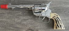 Vintage Mattel Fanner 50 Cap Gun Toy Revolver Chrome w/ Faux Stag Grips CLEAN