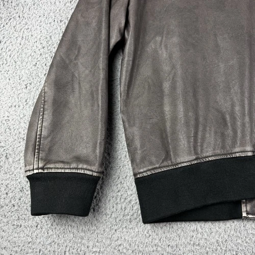 Abercrombie & Fitch Jacket Mens Small Relaxed Vegan Leather Bomber Grey Full Zip image 13