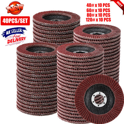 🔥40x FLAP GRINDING SANDING DISCS 115mm 4.5" 40 60 80 120 GRIT ANGLE ...