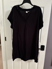 NEW Gap L Women's V-Neck Shift Dress Black Versatile & Stylish SUPER SOFT WOVEN