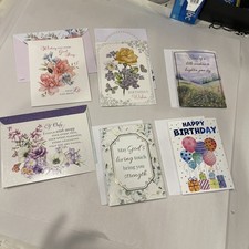 Lot Of 6 Happy Birthday Greeting Cards Floral And Religious old Stock, new